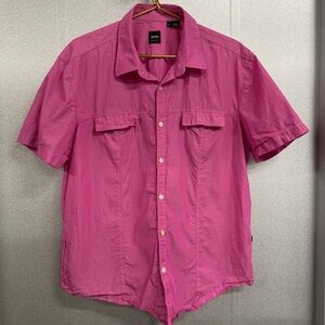 Hugo Boss Pink Button Up Shirt XXL Regular Fit Short Sleeve